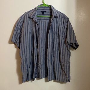 mens blue and white striped button up